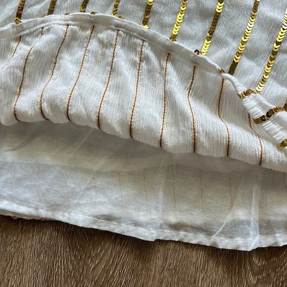 Sundress White & Gold Sequin Striped Mini Dress SZ M/L Plunge Lined - Picture 4 of 7